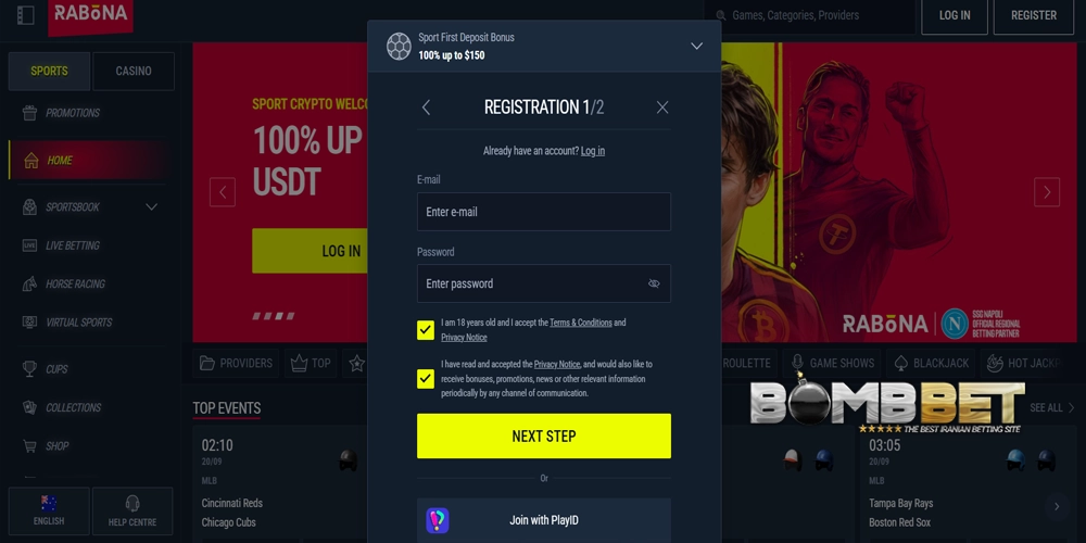 آموزش ثبت‌نام RabonaBet