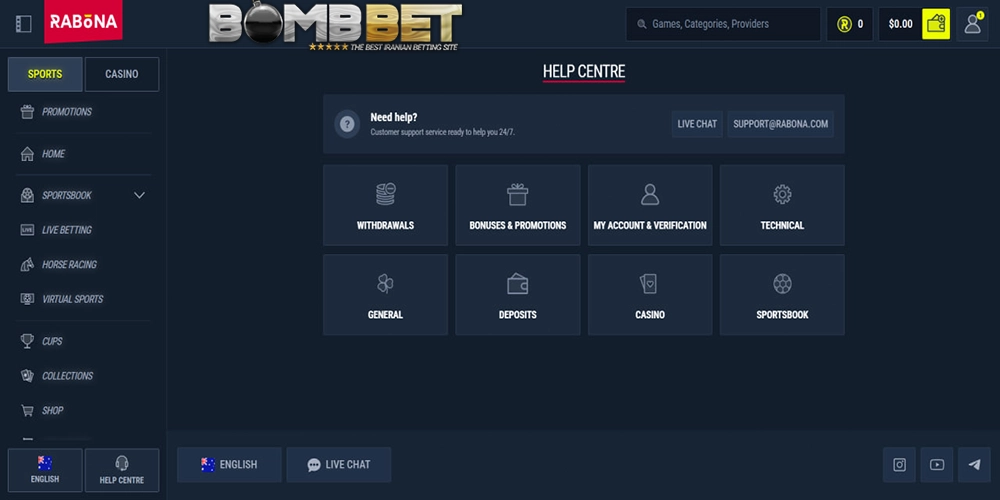 پشتیبانی RabonaBet